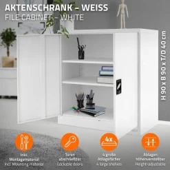 Aktenschrank abschließbar 90x40x90 cm Weiß aus Stahl ML-Design-ECD Germany Sale