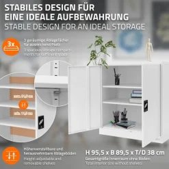 Aktenschrank abschließbar 90x40x90 cm Weiß aus Stahl ML-Design-ECD Germany Sale