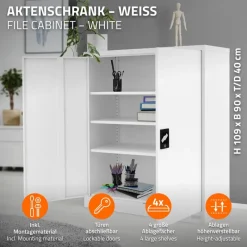 Aktenschrank abschließbar 90x40x109 cm Weiß aus Stahl ML-Design-ECD Germany New