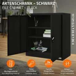 Aktenschrank abschließbar 90x40x90 cm Schwarz aus Stahl ML-Design-ECD Germany Online