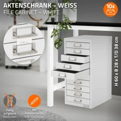 Aktenschrank mit 10 Schubladen 28x38x60 cm Weiß aus Metall ML-Design-ECD Germany Best