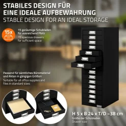 Aktenschrank mit 15 Schubladen 28x38x87 cm Schwarz aus Metall ML-Design-ECD Germany Outlet