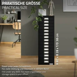 Aktenschrank mit 15 Schubladen 28x38x87 cm Schwarz aus Metall ML-Design-ECD Germany Outlet
