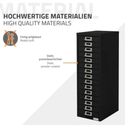 Aktenschrank mit 15 Schubladen 28x38x87 cm Schwarz aus Metall ML-Design-ECD Germany Outlet