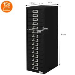 Aktenschrank mit 15 Schubladen 28x38x87 cm Schwarz aus Metall ML-Design-ECD Germany Outlet