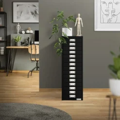 Aktenschrank mit 15 Schubladen 28x38x87 cm Schwarz aus Metall ML-Design-ECD Germany Outlet