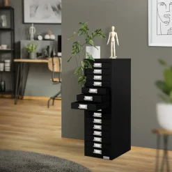 Aktenschrank mit 15 Schubladen 28x38x87 cm Schwarz aus Metall ML-Design-ECD Germany Outlet