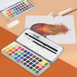 Aquarellfarben Malkasten 48 Farben in Metallbox Silber mit Zubehör-ECD Germany Outlet