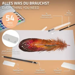 Aquarellfarben Malkasten 48 Farben in Metallbox Silber mit Zubehör-ECD Germany Outlet