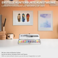 Aquarellfarben Malkasten 48 Farben in Metallbox Silber mit Zubehör-ECD Germany Outlet