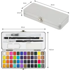 Aquarellfarben Malkasten 48 Farben in Metallbox Silber mit Zubehör-ECD Germany Outlet