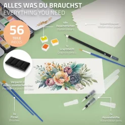 Aquarellfarbkasten mit 48 Farben inklusive Pinsel und Papier Malkasten Set-ECD Germany Sale