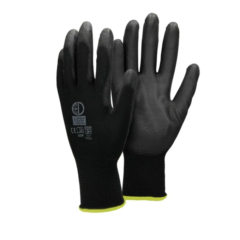Arbeitshandschuhe 1 Paar mit PU-Beschichtung Schwarz Größe M-ECD Germany New