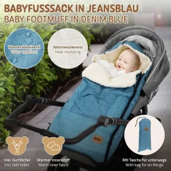 Babyfußsack 94x48x10 cm Jeans-Blau aus Polyester Joyz-ECD Germany Sale