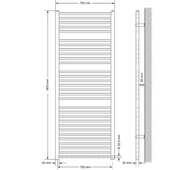 Badheizkörper Elektrisch mit Heizstab 900W 750x1800 mm Anthrazit gerade mit Seitenanschluss-ECD Germany Hot