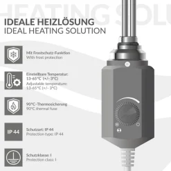 Badheizkörper Elektrisch mit Heizstab 900W 750x1800 mm Anthrazit gerade mit Seitenanschluss-ECD Germany Hot