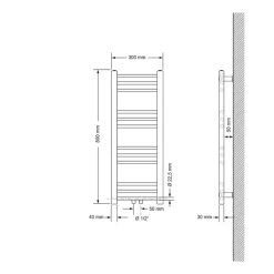 Badheizkörper Mittelanschluss 300x800 mm Anthrazit gerade inkl. Montagematerial LuxeBath-ECD Germany Online