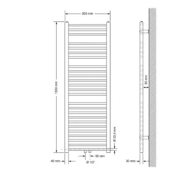 Badheizkörper Mittelanschluss 500x1500 mm Weiß gerade inkl. Montagematerial LuxeBath-ECD Germany