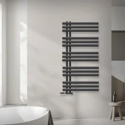 Badheizkörper Mittelanschluss 600x1200 mm Anthrazit mit Wand Anschlussgarnitur LuxeBath-ECD Germany