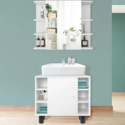 Badmöbel Set 2-Teilig modernen Stil Weiß aus Holz ML-Design-ECD Germany