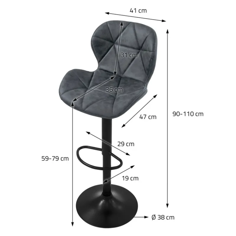 Barhocker 2er Set Anthrazit Kunstlederbezug mit Rückenlehne und Fußstütze höhenverstellbar 59-79cm ML-Design-ECD Germany Sale