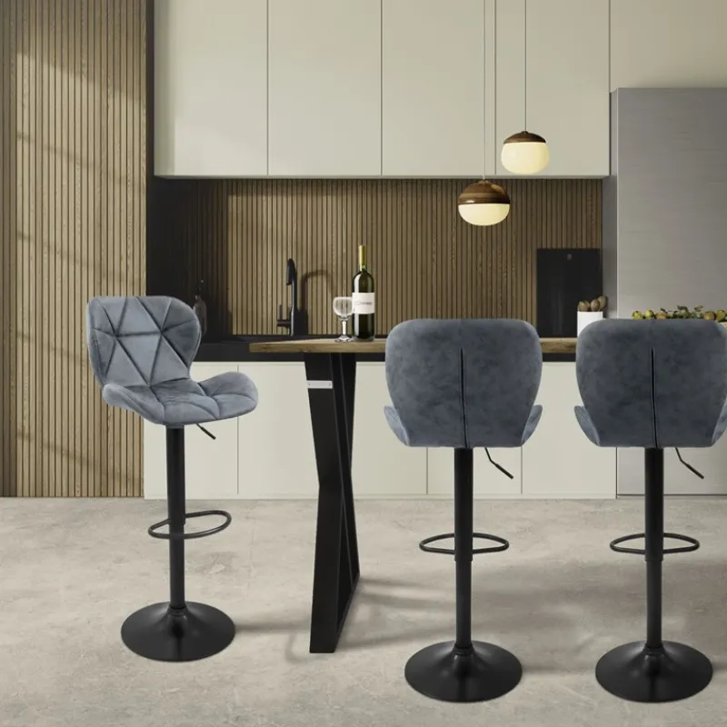 Barhocker 2er Set Anthrazit Kunstlederbezug mit Rückenlehne und Fußstütze höhenverstellbar 59-79cm ML-Design-ECD Germany Sale