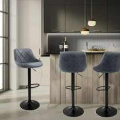 Barhocker 2er Set Anthrazit Kunstlederbezug mit Rückenlehne und Fußstütze höhenverstellbar 62-82 cm ML-Design-ECD Germany Online