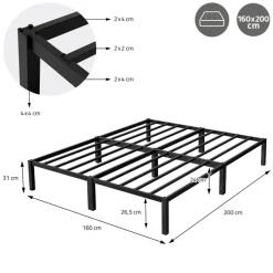 Bettgestell Doppelbett 160x200 cm aus Metall in Schwarz mit Lattenrost ML-Design-ECD Germany Clearance