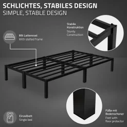 Bettgestell Doppelbett 120x200 cm aus Metall Schwarz mit Lattenrost ML-Design-ECD Germany New