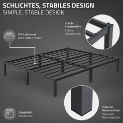 Bettgestell Doppelbett 160x200 cm aus Metall in Anthrazit mit Lattenrost ML-Design-ECD Germany New