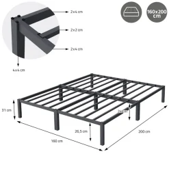 Bettgestell Doppelbett 160x200 cm aus Metall in Anthrazit mit Lattenrost ML-Design-ECD Germany New