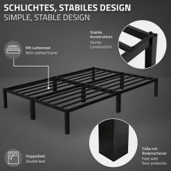 Bettgestell Doppelbett 140x200 cm aus Metall in Schwarz mit Lattenrost ML-Design-ECD Germany