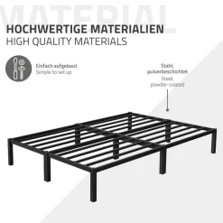 Bettgestell Doppelbett 140x200 cm aus Metall in Schwarz mit Lattenrost ML-Design-ECD Germany