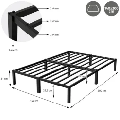 Bettgestell Doppelbett 140x200 cm aus Metall in Schwarz mit Lattenrost ML-Design-ECD Germany