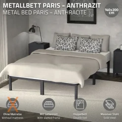 Bettgestell Doppelbett 140x200 cm aus Metall in Anthrazit mit Lattenrost ML-Design-ECD Germany Online