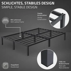 Bettgestell Doppelbett 140x200 cm aus Metall in Anthrazit mit Lattenrost ML-Design-ECD Germany Online