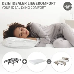 Bettgestell Doppelbett 140x200 cm aus Metall in Anthrazit mit Lattenrost ML-Design-ECD Germany Online
