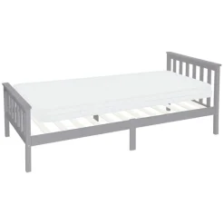 Bettgestell Einzelbett 90x200cm aus Kiefernholz in Hellgrau mit Lattenrost & Matratze H-10cm ML-Design-ECD Germany Best