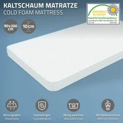 Bettgestell Einzelbett 90x200cm aus Kiefernholz in Hellgrau mit Lattenrost & Matratze H-10cm ML-Design-ECD Germany Best