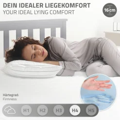 Bettgestell Einzelbett 90x200cm aus Kiefernholz in Hellgrau mit Lattenrost & Matratze H-16cm ML-Design-ECD Germany