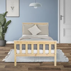 Bettgestell Einzelbett 90x200cm aus Kiefernholz in Natur mit Lattenrost ML-Design-ECD Germany Clearance