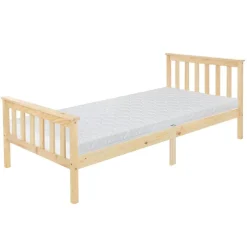 Bettgestell Einzelbett 90x200cm aus Kiefernholz in Natur mit Lattenrost & Matratze H-16cm ML-Design-ECD Germany Online
