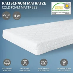 Bettgestell Einzelbett 90x200cm aus Kiefernholz in Natur mit Lattenrost & Matratze H-16cm ML-Design-ECD Germany Online