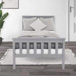 Bettgestell Einzelbett 90x200cm aus Kiefernholz in Hellgrau mit Lattenrost ML-Design-ECD Germany