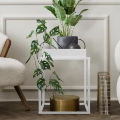 Blumenständer 35x35x46 cm Weiß aus Metall ML-Design-ECD Germany Outlet