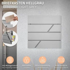 Briefkasten mit Zeitungsfach 37x11x37 cm Hellgrau aus Edelstahl-ECD Germany Clearance
