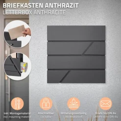 Briefkasten mit Zeitungsfach 37x11x37 cm Anthrazit aus Edelstahl-ECD Germany New