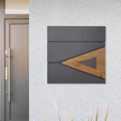 Briefkasten mit Zeitungsfach 37x36,5x11 cm Anthrazit/Holzoptik aus Stahl ML-Design-ECD Germany New