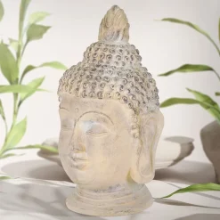 Buddha Kopf Figur 45x39x78 cm beige/grau aus Kunststein-ECD Germany Online