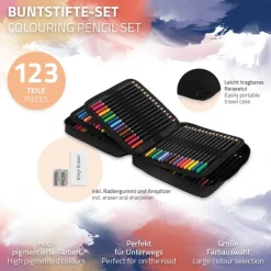 Buntstifte Set 120 Farben in Reißverschlussetui Schwarz aus Kunststoff-ECD Germany Hot